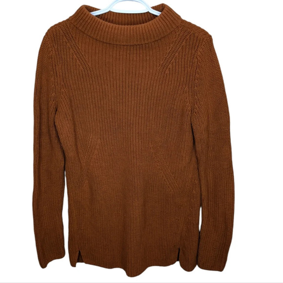 TALBOTS Brown  Scoop Crew Neck Patterned Knit 100% Cotton Sweater Womans Medium - Picture 1 of 7